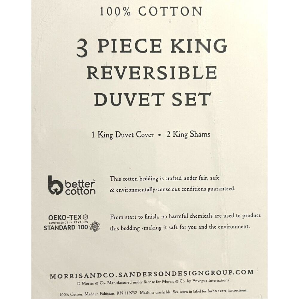 William MORRIS & CO. KING Duvet Cover Set Blue White Reversible 100% COTTON NWT - Picture 13 of 15